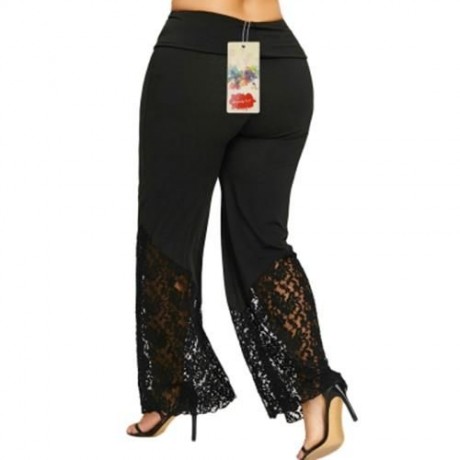 PLUS SIZE LACE TRIM PALAZZO PANTS (BLACK)