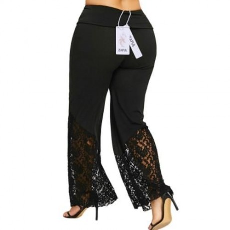 PLUS SIZE LACE TRIM PALAZZO PANTS (BLACK)