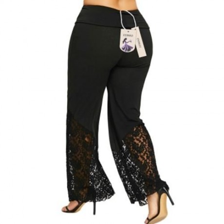 PLUS SIZE LACE TRIM PALAZZO PANTS (BLACK)