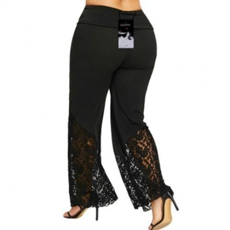 PLUS SIZE LACE TRIM PALAZZO PANTS (BLACK)