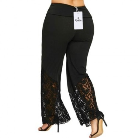 PLUS SIZE LACE TRIM PALAZZO PANTS (BLACK)