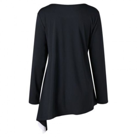 PLUS SIZE TWO TONE ASYMMETRIC T-SHIRT (WHITE AND BLACK)