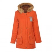 FUR HOODED LONG SLEEVE JACKET WOMEN PARKA POCKETS COAT (JACINTH)