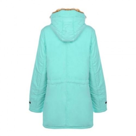 FUR HOODED LONG SLEEVE JACKET WOMEN PARKA POCKETS COAT (APPLE GREEN)