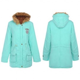 FUR HOODED LONG SLEEVE JACKET WOMEN PARKA POCKETS COAT (APPLE GREEN)