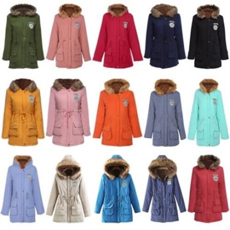 FUR HOODED LONG SLEEVE JACKET WOMEN PARKA POCKETS COAT (APPLE GREEN)