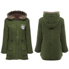 FUR HOODED LONG SLEEVE JACKET WOMEN PARKA POCKETS COAT (ARMY GREEN)