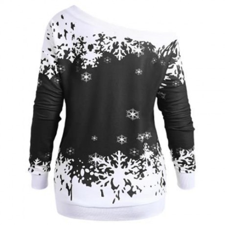 PLUS SIZE ONE SHOULDER CHRISTMAS SNOWFLAKE SWEATSHIRT (BLACK)