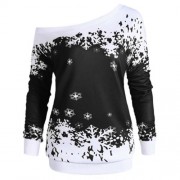 PLUS SIZE ONE SHOULDER CHRISTMAS SNOWFLAKE SWEATSHIRT (BLACK)