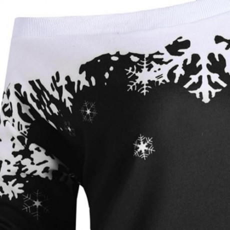 PLUS SIZE ONE SHOULDER CHRISTMAS SNOWFLAKE SWEATSHIRT (BLACK)