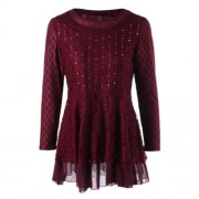 PLUS SIZE EMBELLISHED LACE PEPLUM TOP (WINE RED)