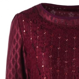 PLUS SIZE EMBELLISHED LACE PEPLUM TOP (WINE RED)
