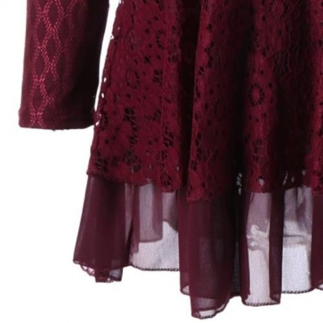 PLUS SIZE EMBELLISHED LACE PEPLUM TOP (WINE RED)