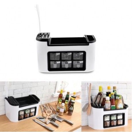 Multifunctional Kitchen Cruet Storage Rack Knife Holder (WHITE)