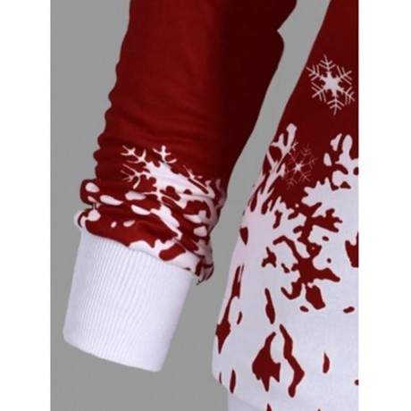 PLUS SIZE ONE SHOULDER CHRISTMAS SNOWFLAKE SWEATSHIRT (WINE RED)