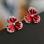 PAIR OF CHIC RHINESTONE BLOSSOM SHAPE EARRINGS FOR WOMEN (RED)