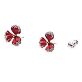 PAIR OF CHIC RHINESTONE BLOSSOM SHAPE EARRINGS FOR WOMEN (RED)