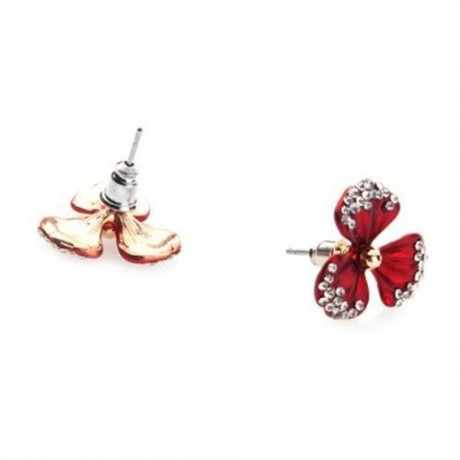 PAIR OF CHIC RHINESTONE BLOSSOM SHAPE EARRINGS FOR WOMEN (RED)