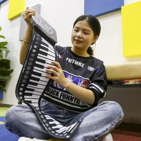 49 KEYS PORTABLE ELECTRIC SILICONE ROLL-UP KEYBOARD PIANO (BLACK AND GREY)