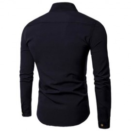 CASUAL STAND COLLAR LONG SLEEVE SHIRT (BLACK)