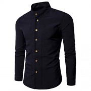 CASUAL STAND COLLAR LONG SLEEVE SHIRT (BLACK)