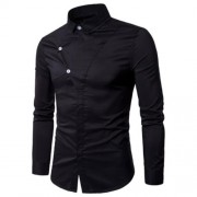 LONG SLEEVE COVERED BOTTON PANEL SHIRT  (BLACK)