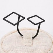 STYLISH LAYERED OPENWORK SQUARE DESIGN RING FOR WOMEN (BLACK)