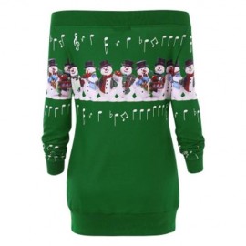 CHRISTMAS PLUS SIZE SNOWMAN OFF THE SHOULDER SWEATSHIRT (GREEN)