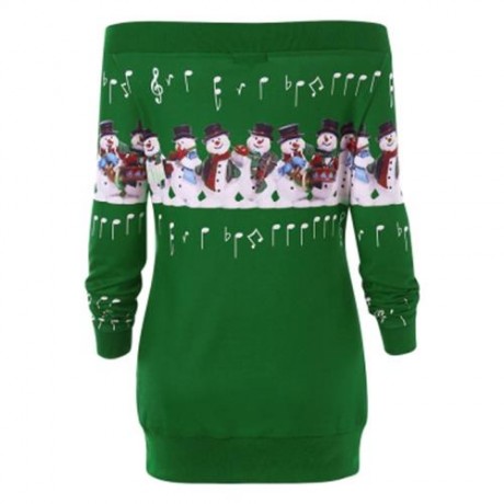 CHRISTMAS PLUS SIZE SNOWMAN OFF THE SHOULDER SWEATSHIRT (GREEN)