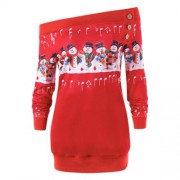 CHRISTMAS PLUS SIZE SNOWMAN OFF THE SHOULDER SWEATSHIRT (BRIGHT RED)