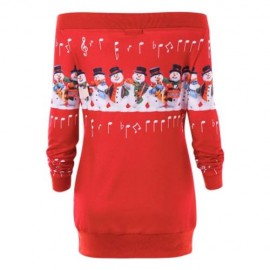 CHRISTMAS PLUS SIZE SNOWMAN OFF THE SHOULDER SWEATSHIRT (BRIGHT RED)