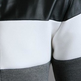CLASSIC COLOR BLOCK PU LEATHER SPLICED RIB HEM STAND COLLAR LONG SLEEVES MEN'S SLIMMING JA