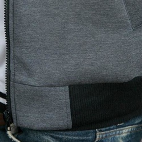 CLASSIC COLOR BLOCK PU LEATHER SPLICED RIB HEM STAND COLLAR LONG SLEEVES MEN'S SLIMMING JA