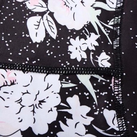 TRENDY MID WAIST FLORAL PRINT SPLICED SKINNY WOMEN YOGA PANTS (BLACK)