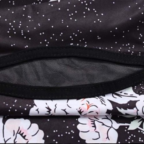 TRENDY MID WAIST FLORAL PRINT SPLICED SKINNY WOMEN YOGA PANTS (BLACK)