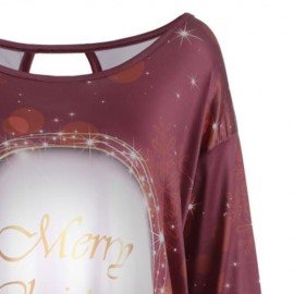 MERRY CHRISTMAS BELL PRINT ASYMMETRICAL PLUS SIZE T-SHIRT (WINE RED)