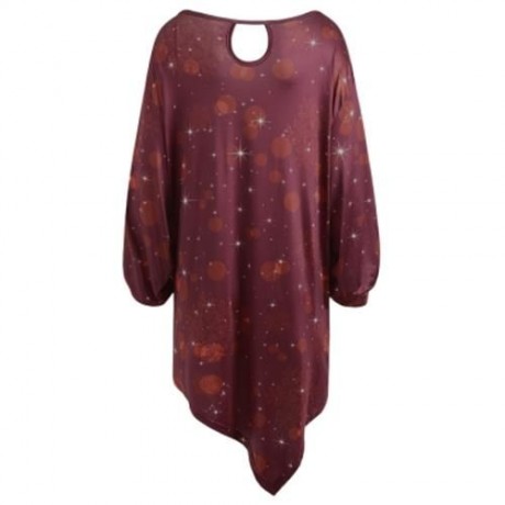 MERRY CHRISTMAS BELL PRINT ASYMMETRICAL PLUS SIZE T-SHIRT (WINE RED)