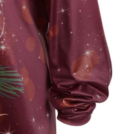 MERRY CHRISTMAS BELL PRINT ASYMMETRICAL PLUS SIZE T-SHIRT (WINE RED)