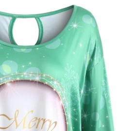 MERRY CHRISTMAS BELL PRINT ASYMMETRICAL PLUS SIZE T-SHIRT (GREEN)