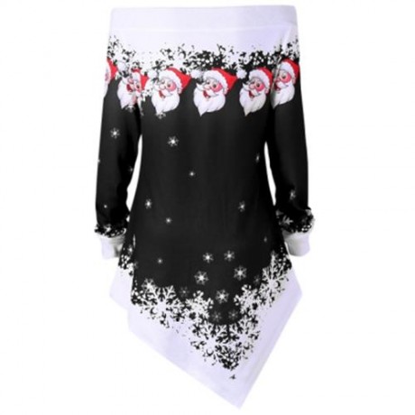 PLUS SIZE CHRISTMAS OFF THE SHOULDER ASYMMETRIC SWEATSHIRT (BLACK)