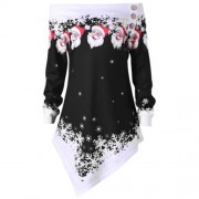 PLUS SIZE CHRISTMAS OFF THE SHOULDER ASYMMETRIC SWEATSHIRT (BLACK)
