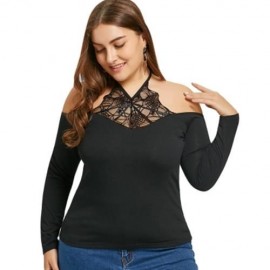 PLUS SIZE SPIDER NET LACE INSERT HALTER TOP (BLACK)