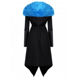 PLUS SIZE FAUX FUR INSERT HOODED ASYMMETRIC COAT (BLACK AND BLUE)