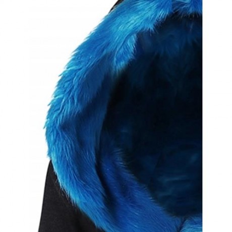 PLUS SIZE FAUX FUR INSERT HOODED ASYMMETRIC COAT (BLACK AND BLUE)