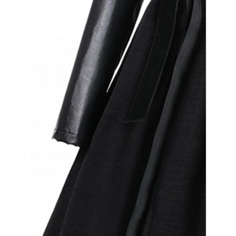 PLUS SIZE FAUX FUR INSERT HOODED ASYMMETRIC COAT (BLACK AND BLUE)