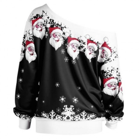 CHRISTMAS PLUS SIZE SANTA CLAUS SKEW COLLAR SWEATSHIRT (BLACK)