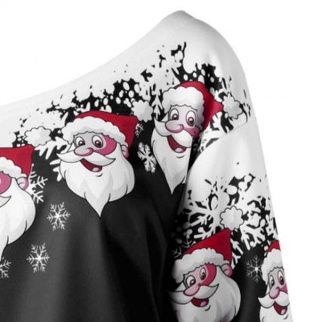 CHRISTMAS PLUS SIZE SANTA CLAUS SKEW COLLAR SWEATSHIRT (BLACK)