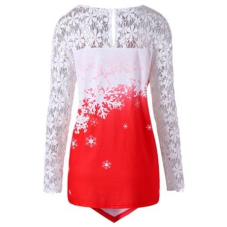 CHRISTMAS PLUS SIZE LACE TRIM SANTA CLAUS T-SHIRT (RED)