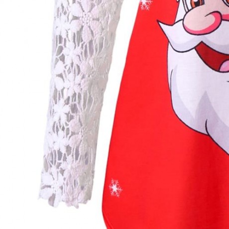 CHRISTMAS PLUS SIZE LACE TRIM SANTA CLAUS T-SHIRT (RED)