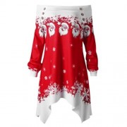 CHRISTMAS PLUS SIZE OFF THE SHOULDER TUNIC TOP (RED WITH WHITE)